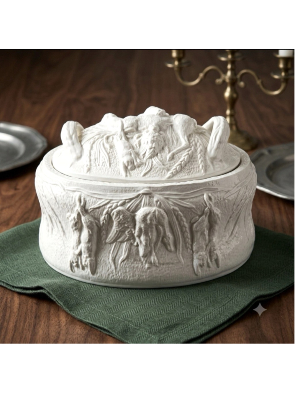 Portmeirion Pottery Game Tureen No. 1 White Relief Moulded Vintage Kitchenware